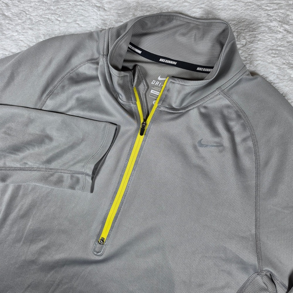 Nike Dri-FIT Running Mens L Grey Spandex 1/4 Zip L/S Pullover 424216-082 Pockets